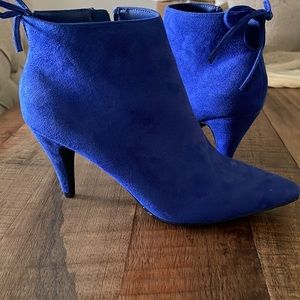 Faux blue suede booties